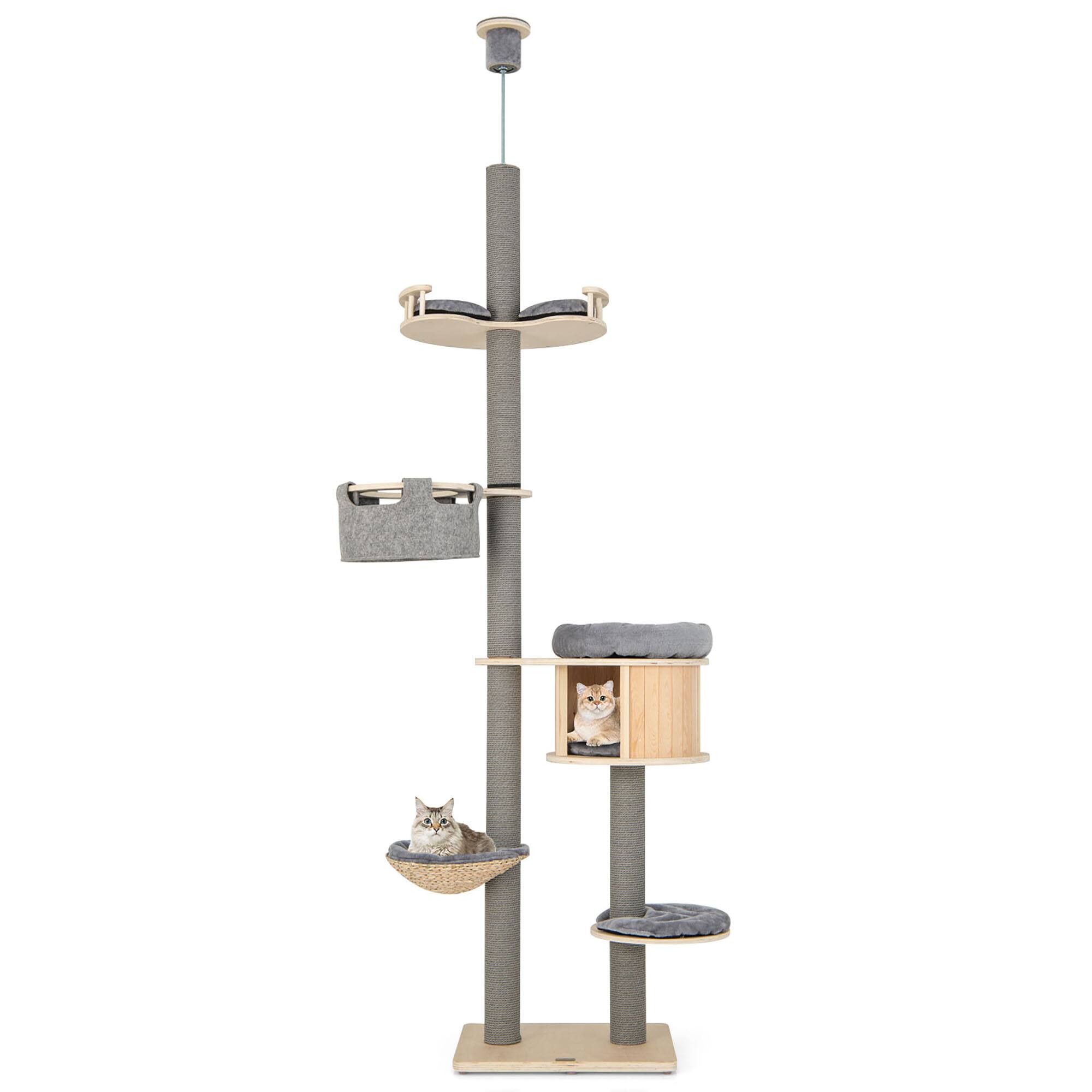 Front. Gymax - Gymax 6-tier Floor-to-Ceiling Cat Tree w/ Cat Condo Hammock Scratching Posts Platform.
