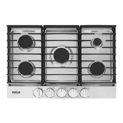 Front. RCA - R-CTGL305SS 30 in. Legacy Collection Drop-In Gas Cooktop, 5 Burners, Cast Iron Grates, Metal Knobs - Stainless Steel.