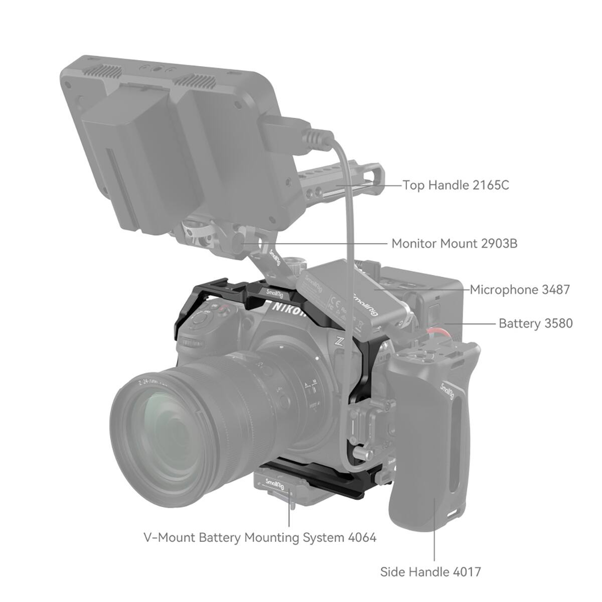 Top Handle 2165C  
Monitor Mount 2903B  
Microphone 3487  
Battery 3580  
V-Mount Battery Mounting System 4064  
Side Handle 4017