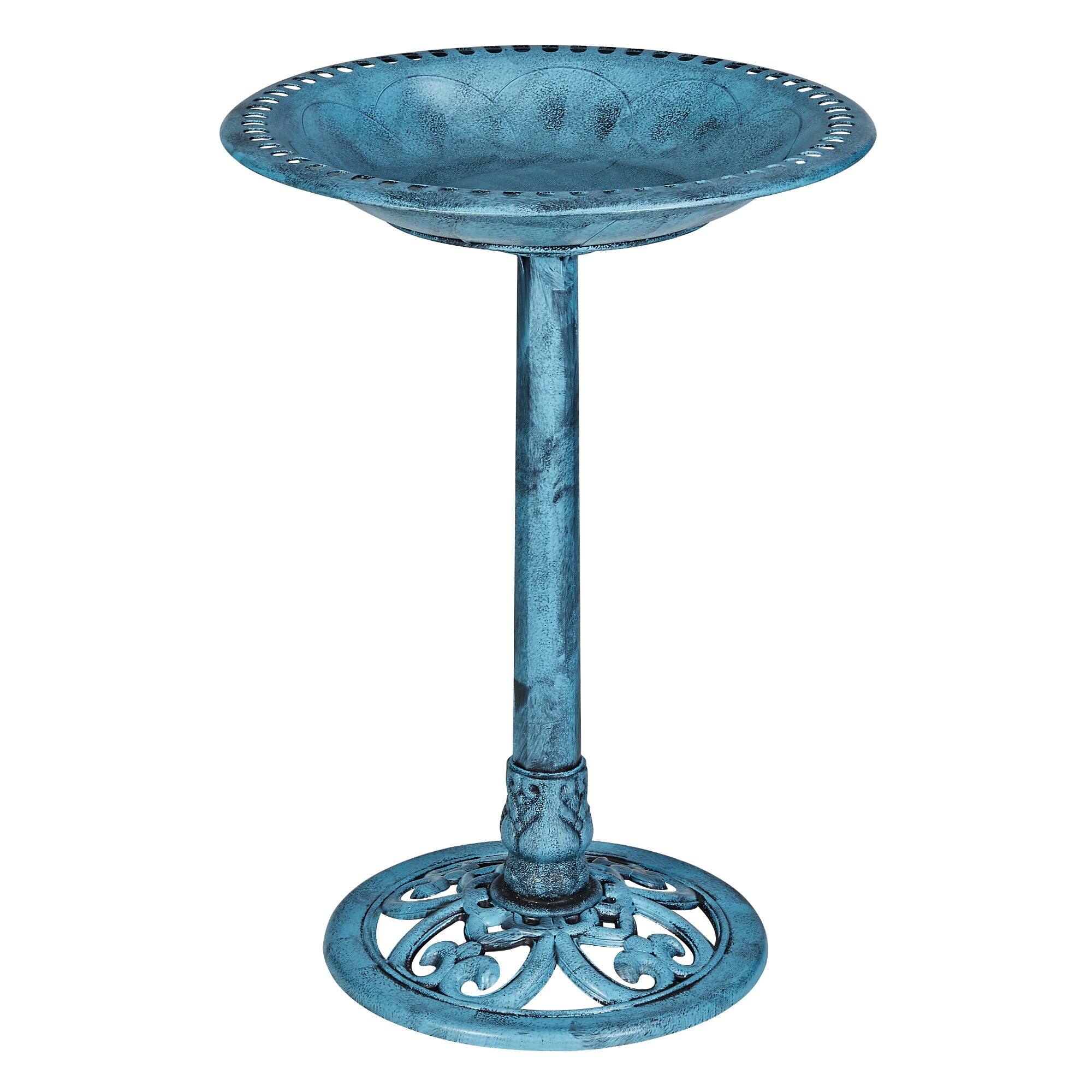 Front. Vecelo - Outdoor Bird Bath, Vintage Pedestal Birdbath for Yard Garden - Blue.