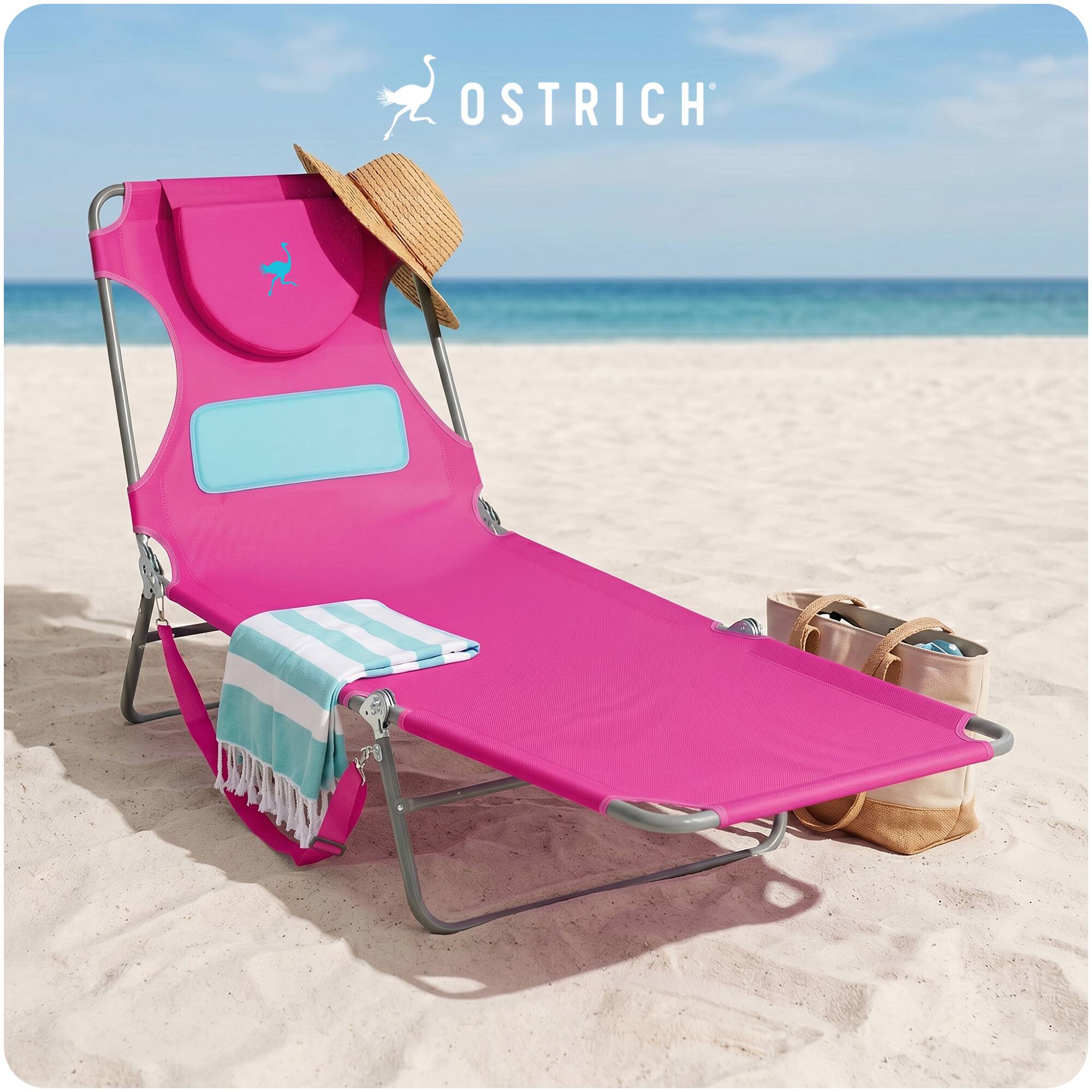 Alt View 7. Ostrich - Ostrich The Ladies Comfort Lounger, Foldable Beach Pool Tanning Chair, Pink - Pink.