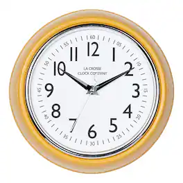 La Crosse Clock Co. - 9.5 Inch Retro Diner Silent Sweep Quartz Wall Clock - Mustard Yellow