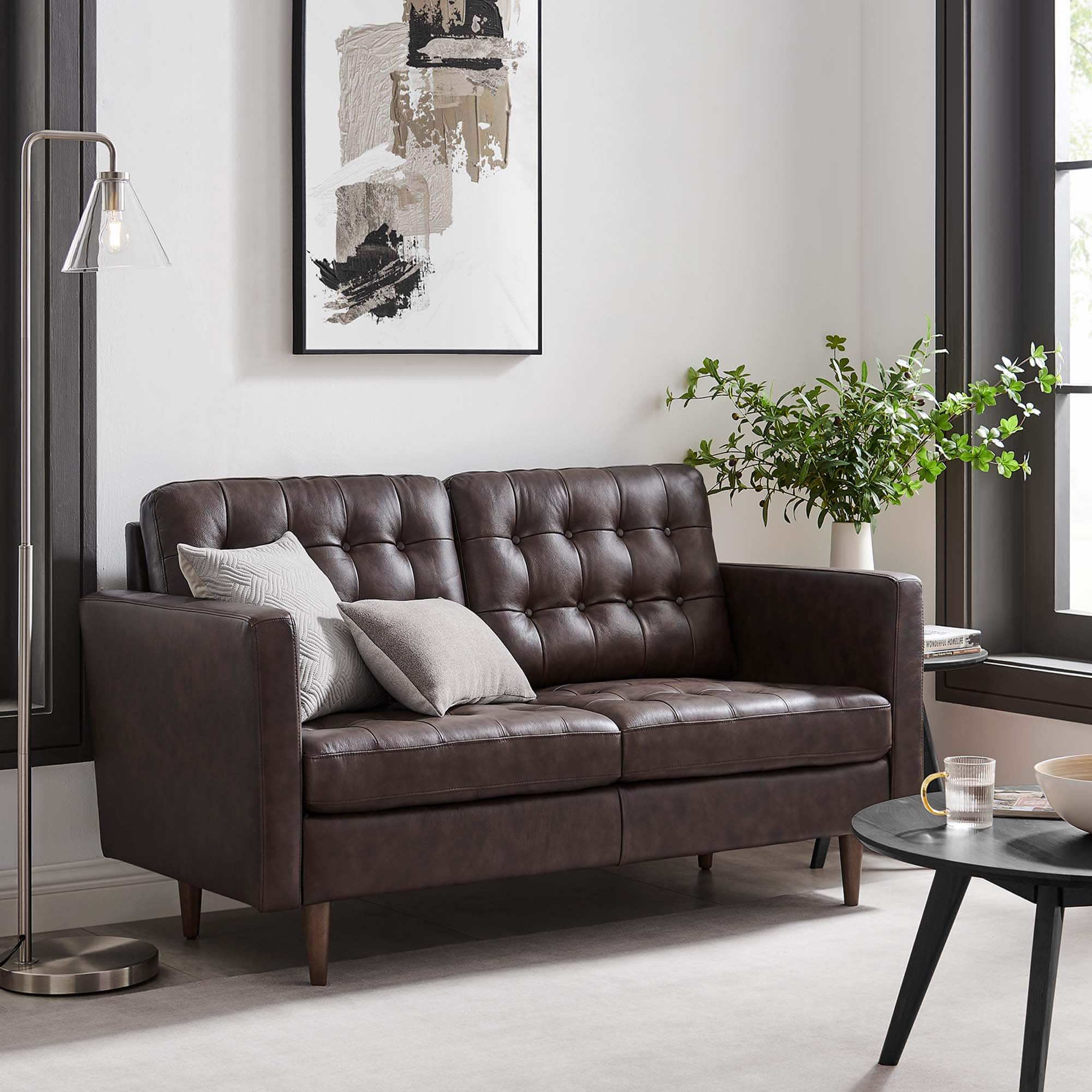 Exalt Tufted Leather Loveseat by Modway - Brown