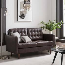 Exalt Tufted Leather Loveseat by Modway - Brown
