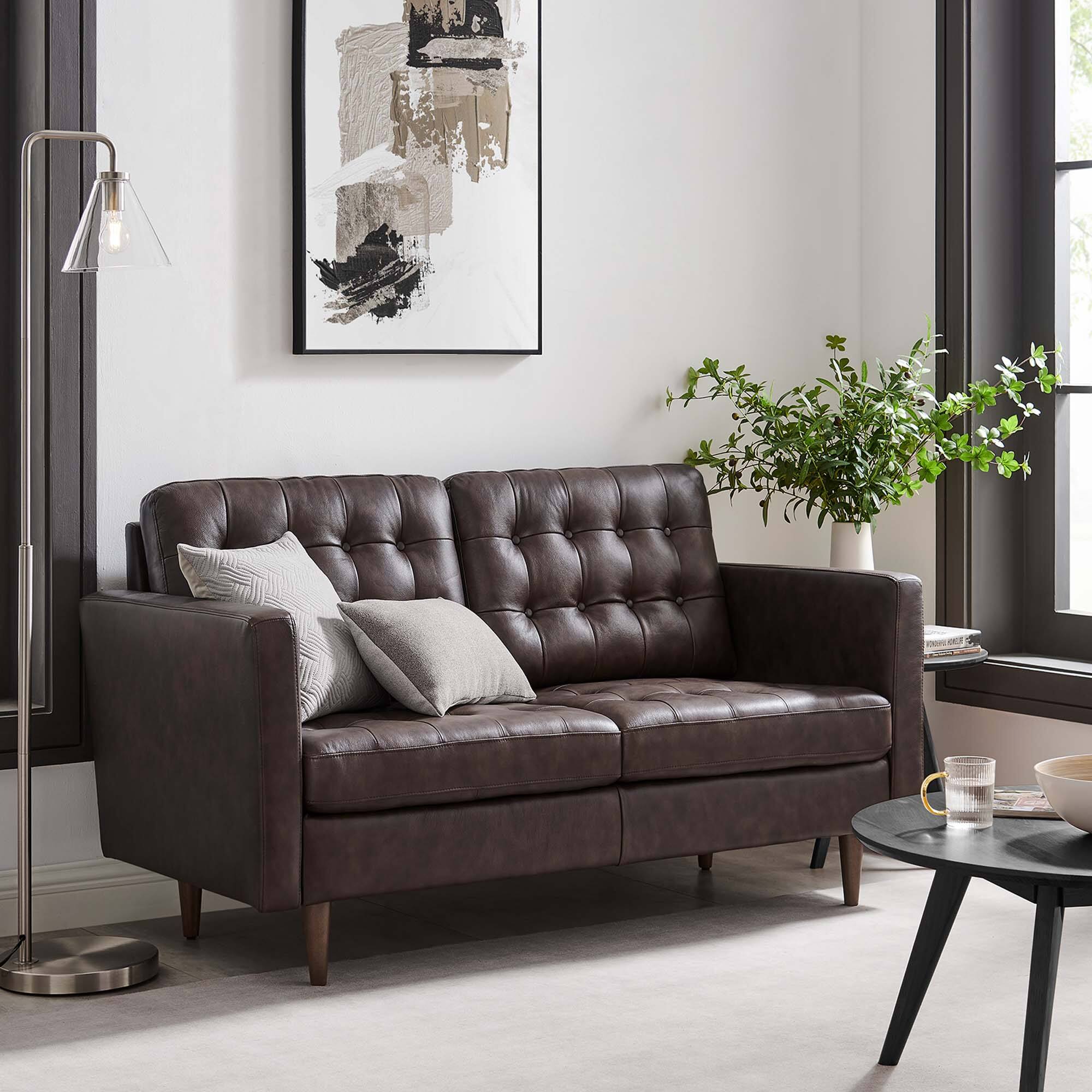 Front. Modway - Exalt Tufted Leather Loveseat by Modway - Brown.