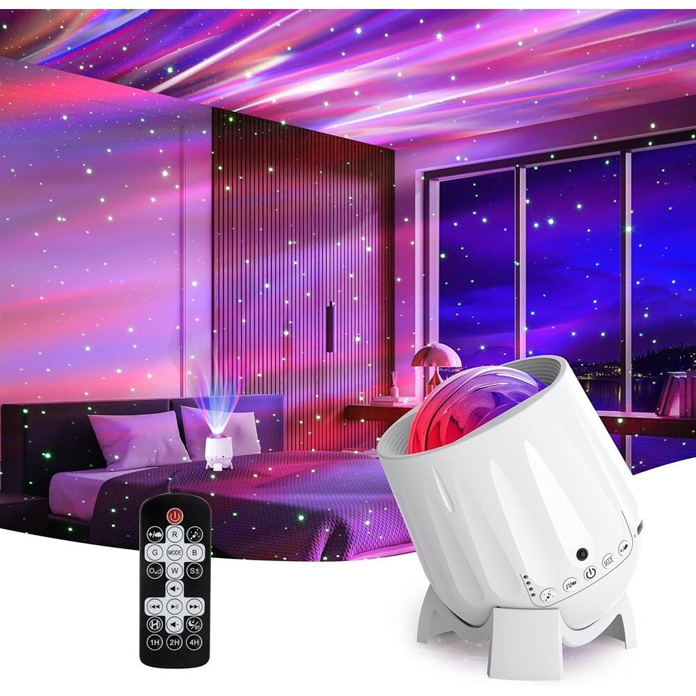 ACJPR - Northern Lights Projector with Rechargeable Battery, Bluetooth Speaker, White Noise, Timer, Galaxy Night Light