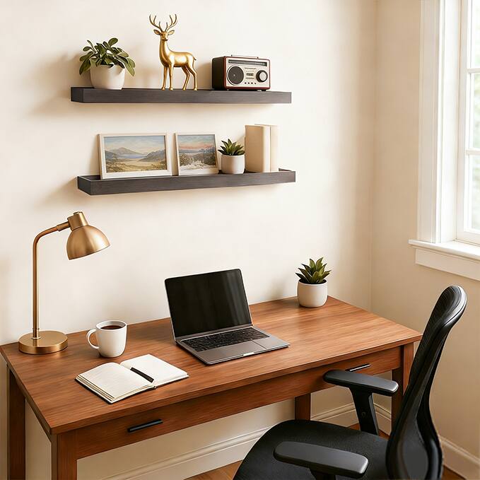 Alt View 4. BOMEDA - 2 Pack 24 in Floating Shelves, Wooden Wall Shelf for Bedroom Living Room Kitchen, Bathroom Shelves with Raised Lip - Smoke gray.