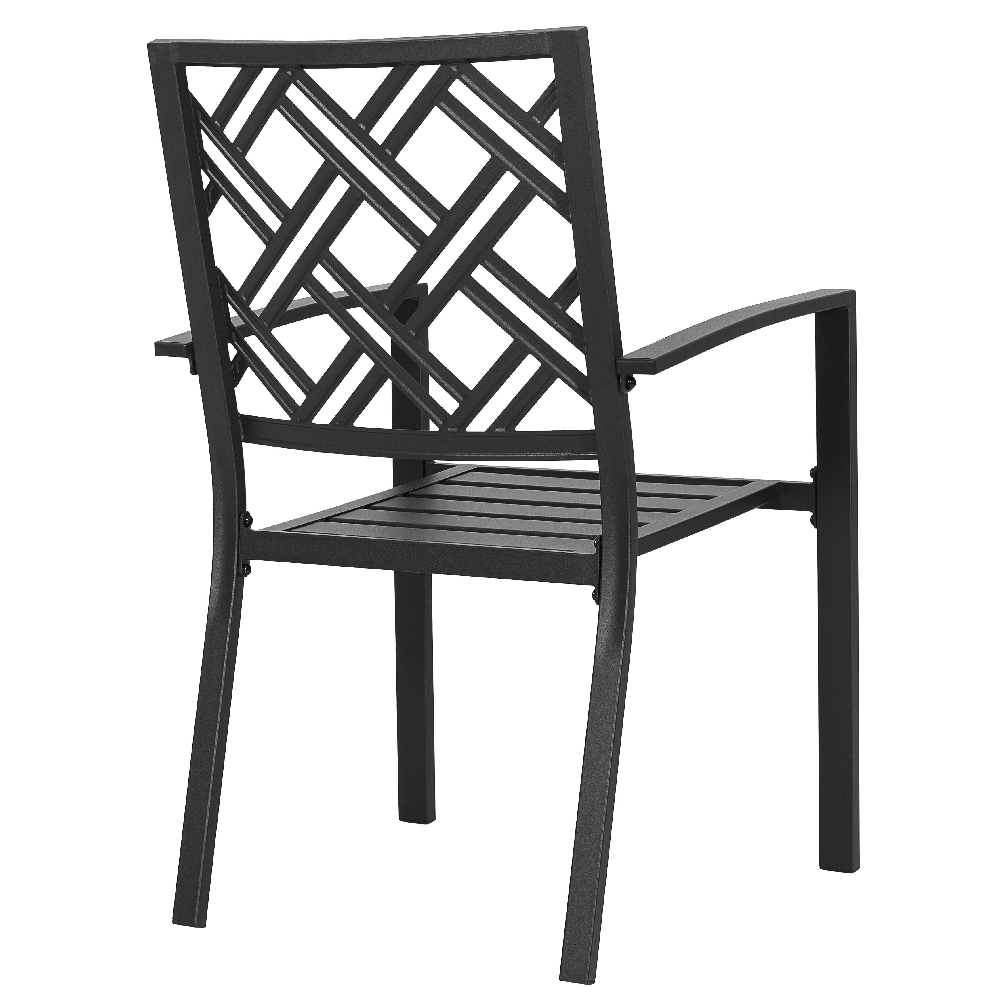 Alt View 8. Nuu Garden - Patio 2-Piece Iron Dining Chairs with Slatted Seat and Stackable Design - Black.