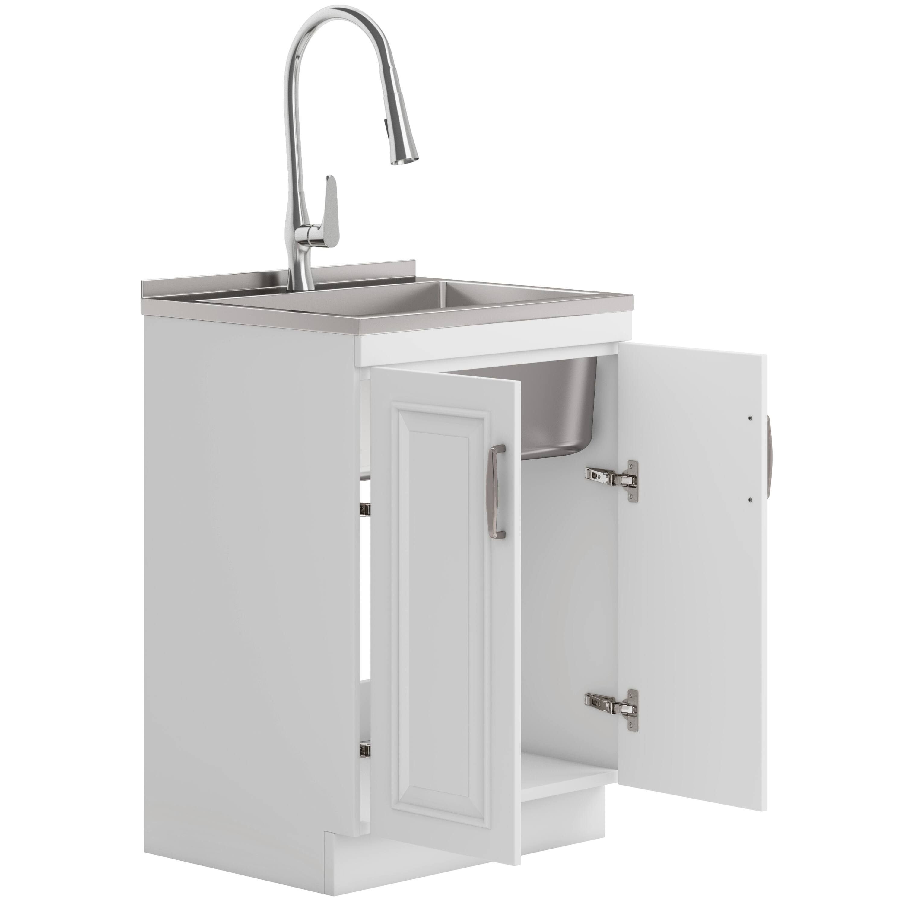Back. Simpli Home - Darwin All-In-One 24-inch Laundry Utility Sink and Cabinet - Pure White.