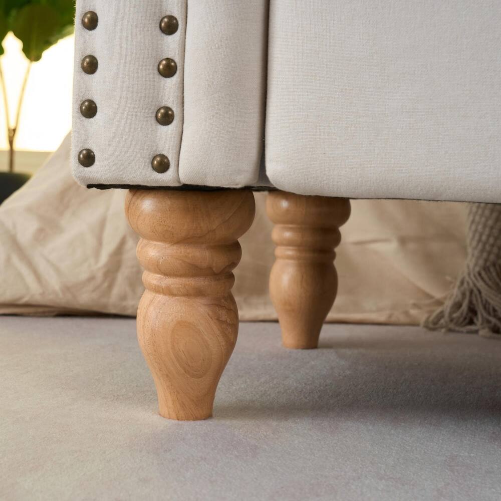 Alt View 6. Ropilly - Ropilly Beige Storage Ottoman Bench, Fabric End of Bed Bench with Rolled Arms and Wood Legs for Entryway and Living Room - Beige.