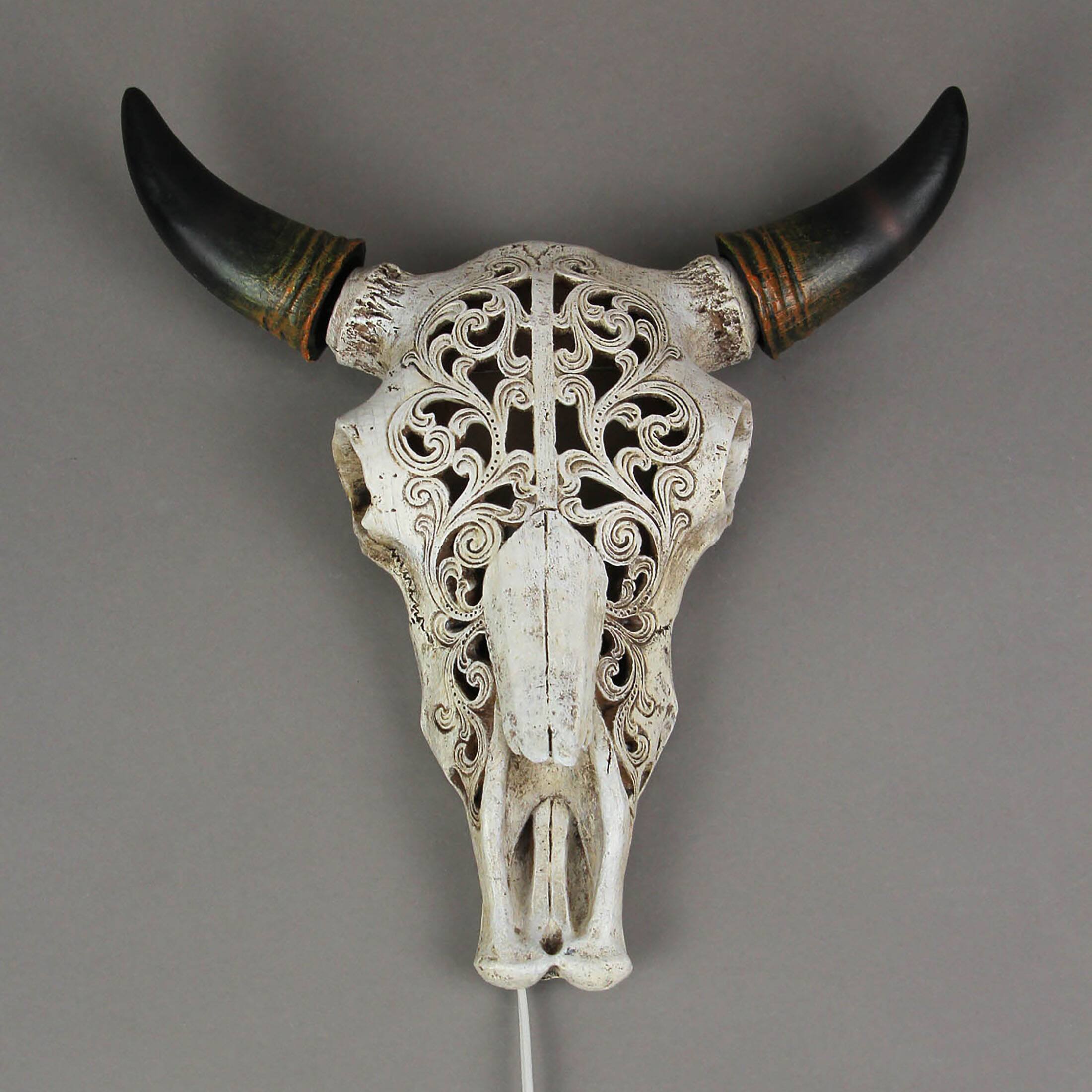 Alt View 4. Zeckos - Western Steer Skull Wall Or Table Accent Lamp w/ Removable Metal Stand LED Bulb - Multicolored.