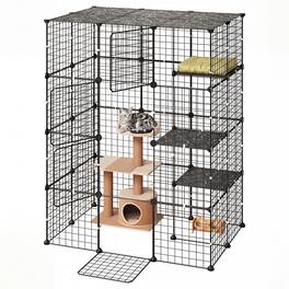 VEVOR - Cat Cage 4-Tier 40.98"x27.99"x55" DIY Cat Playpen Indoor Enclosure, Detachable Metal Wire Kennel Crate with 4 Doors - Black