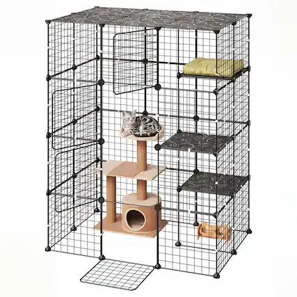 Front. VEVOR - Cat Cage 4-Tier 40.98"x27.99"x55" DIY Cat Playpen Indoor Enclosure, Detachable Metal Wire Kennel Crate with 4 Doors - Black.