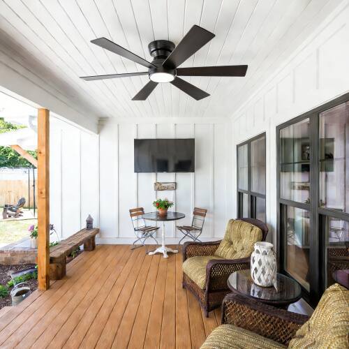 Alt View 4. LUCKY ONE - 46" Flush Mount Ceiling Fan with Light Remote 6 Plywood Blades DC Motor - Matte Black.
