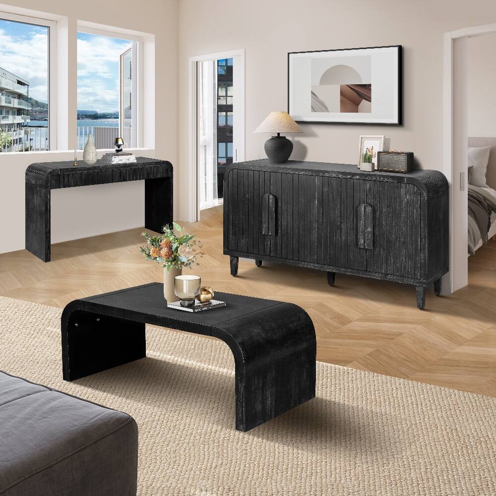 Alt View 2. Loheer - Loheer 59 inch farmhouse console table, Antique Black Entryway Table with Hidden Drawers - Antique Black.