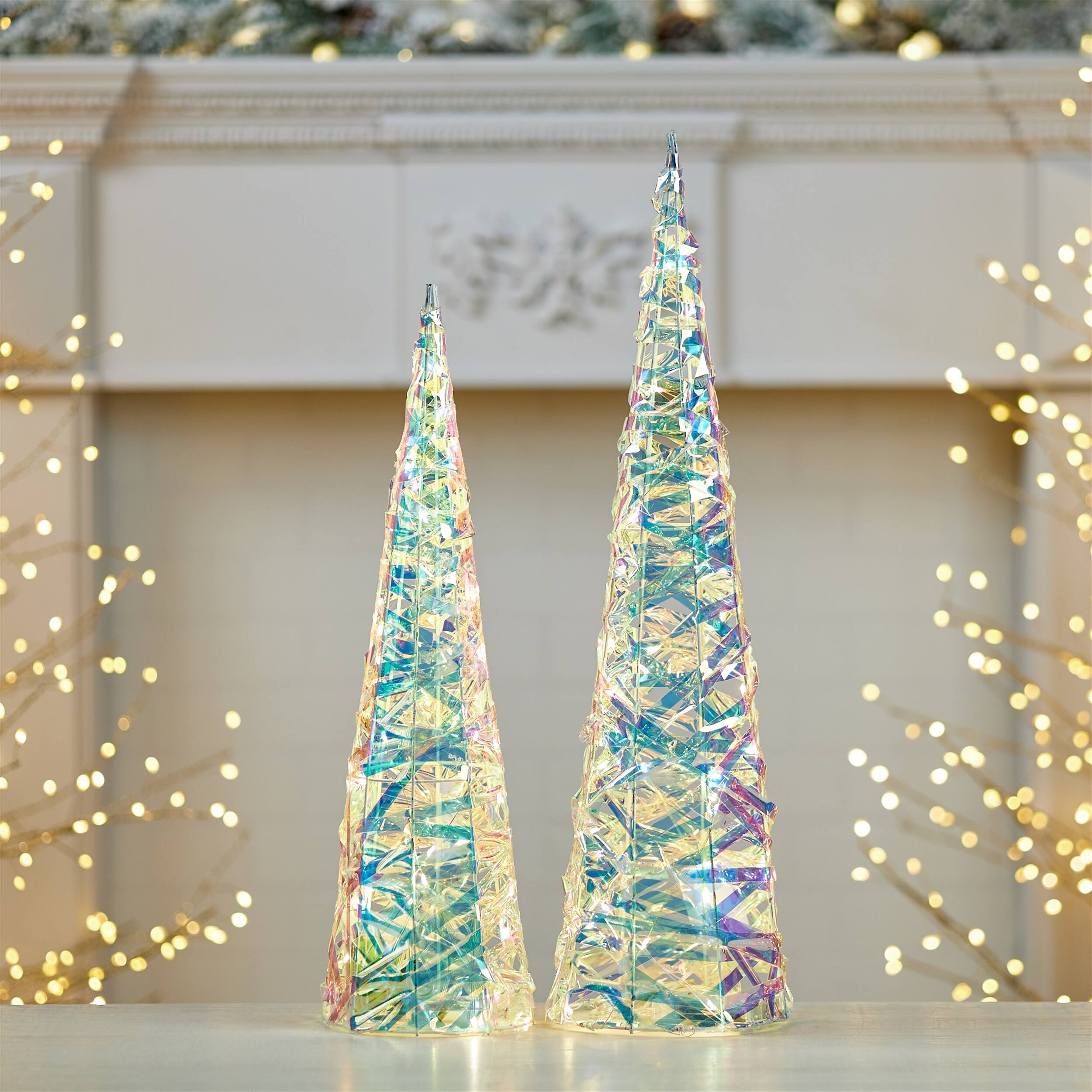 Angle. BreeBe - Iridescent LED Tree (Set of 2) - White, Blue, Pink.