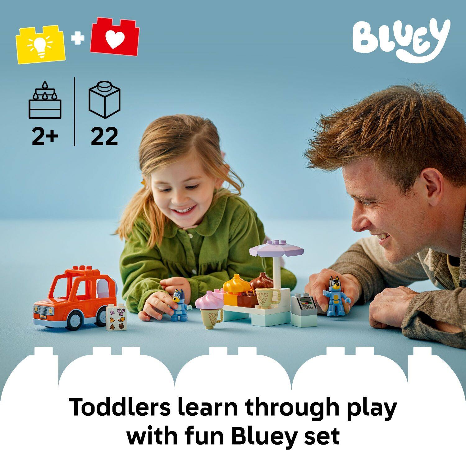 Toddlers learn through play with fun Bluey set.