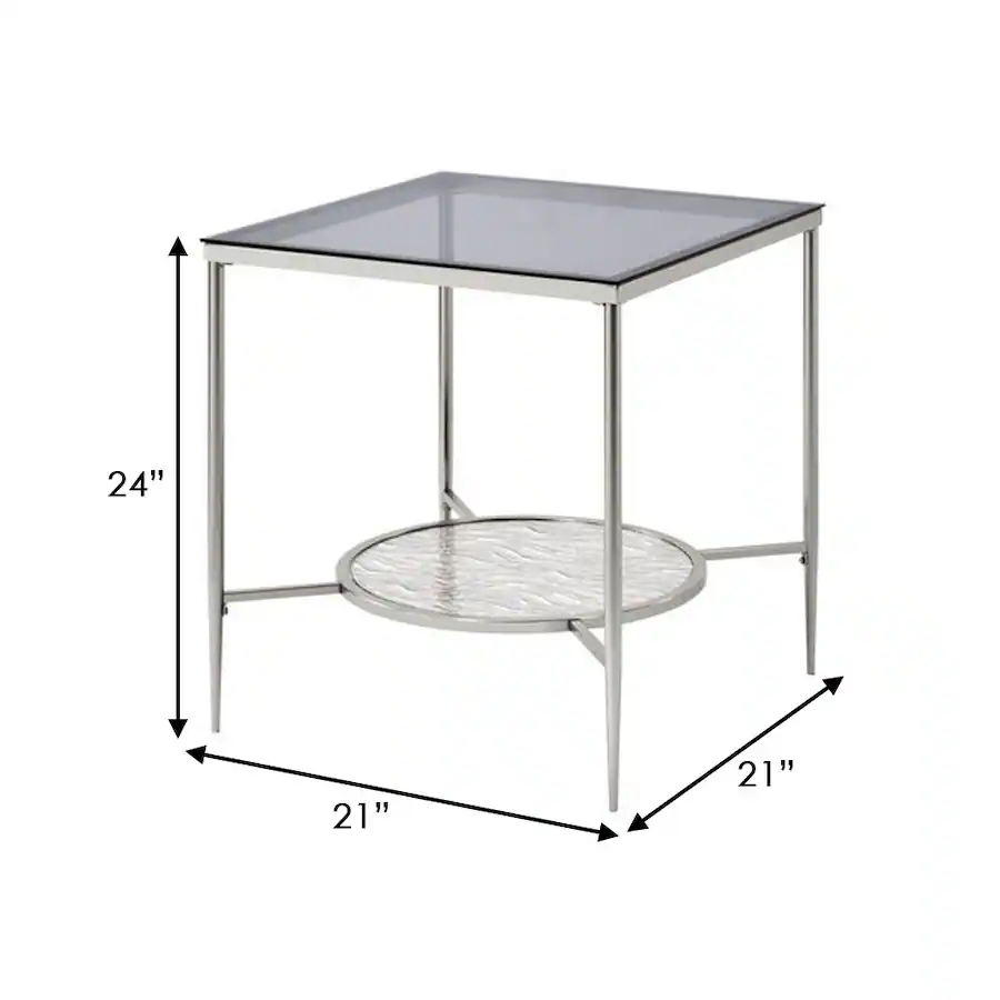Tall Rounded Window Texture Manhattan Lane End Table with Textured Round Shelf Silver - Best Buy