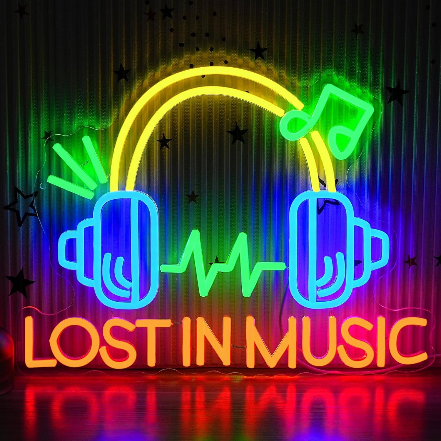 Auledio - Lost in Music Neon Sign for Wall Decor Colourful Headphone LED Light Sign with Usb Powered Funny Music Light Up Sign - multicolour