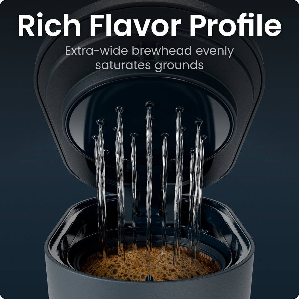 Rich Flavor Profile  
Extra-wide brewhead evenly saturates grounds