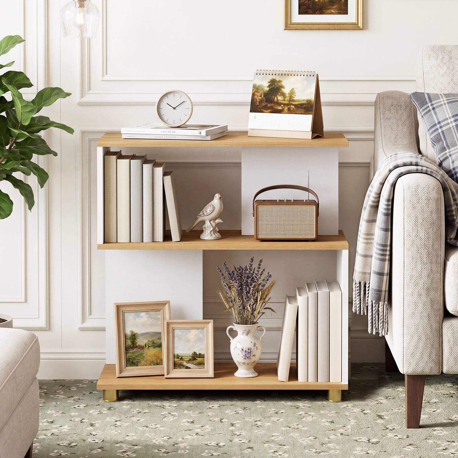 Alt View 1. Costway - Costway 3-Tier Bookcase, Modern S-shaped Bookshelf with Adjustable Feet & Anti-tipping Kits - White & Natural.
