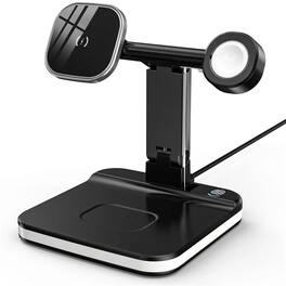 Entronix - 3-in-1 Wireless Charging Tripod Dock for iPhone, iWatch, and AirPods - Black