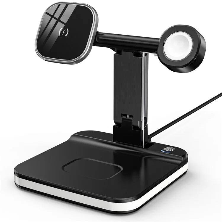 Front. Entronix - Entronix 3-in-1 Wireless Charging Tripod Dock for iPhone, iWatch, and AirPods - Black.