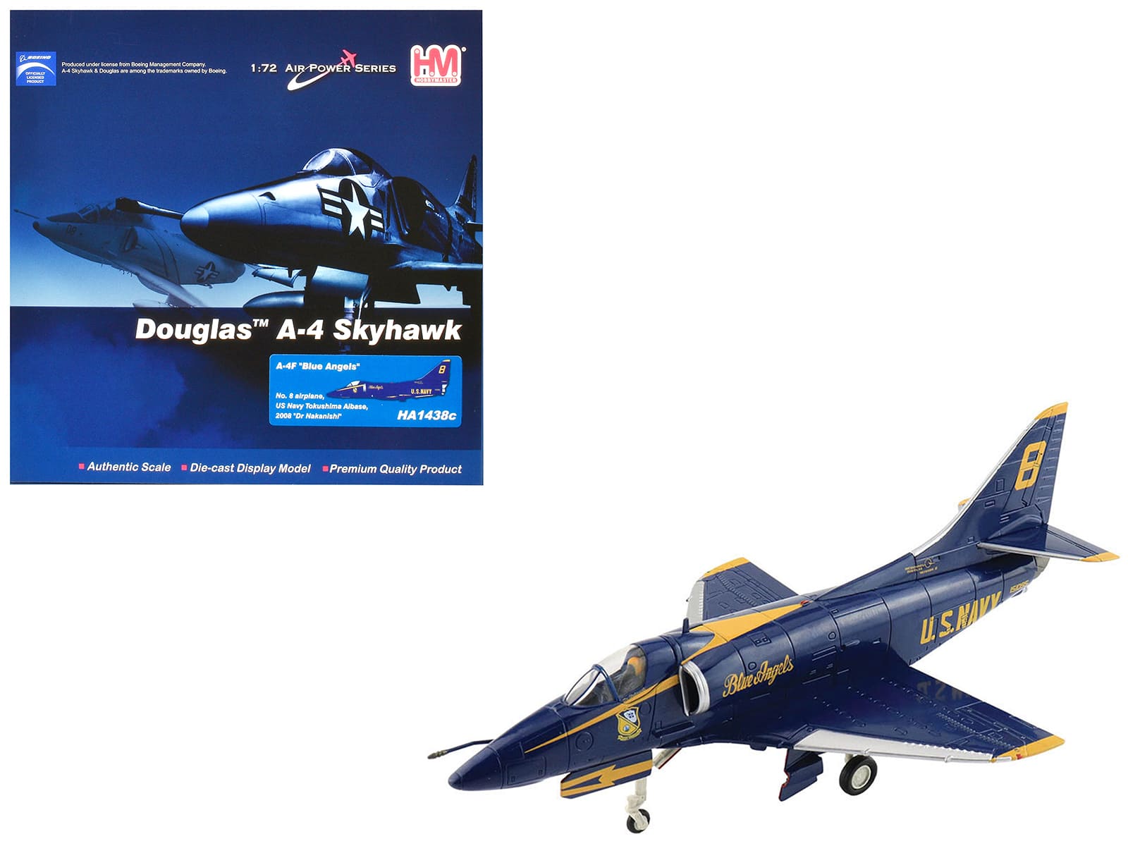 Hobby Master - Douglas A-4F Skyhawk " Angels Tokushima Airbase Dr. Nakanishi #8 2008" US Navy 1/72 Air Power Series - Blue