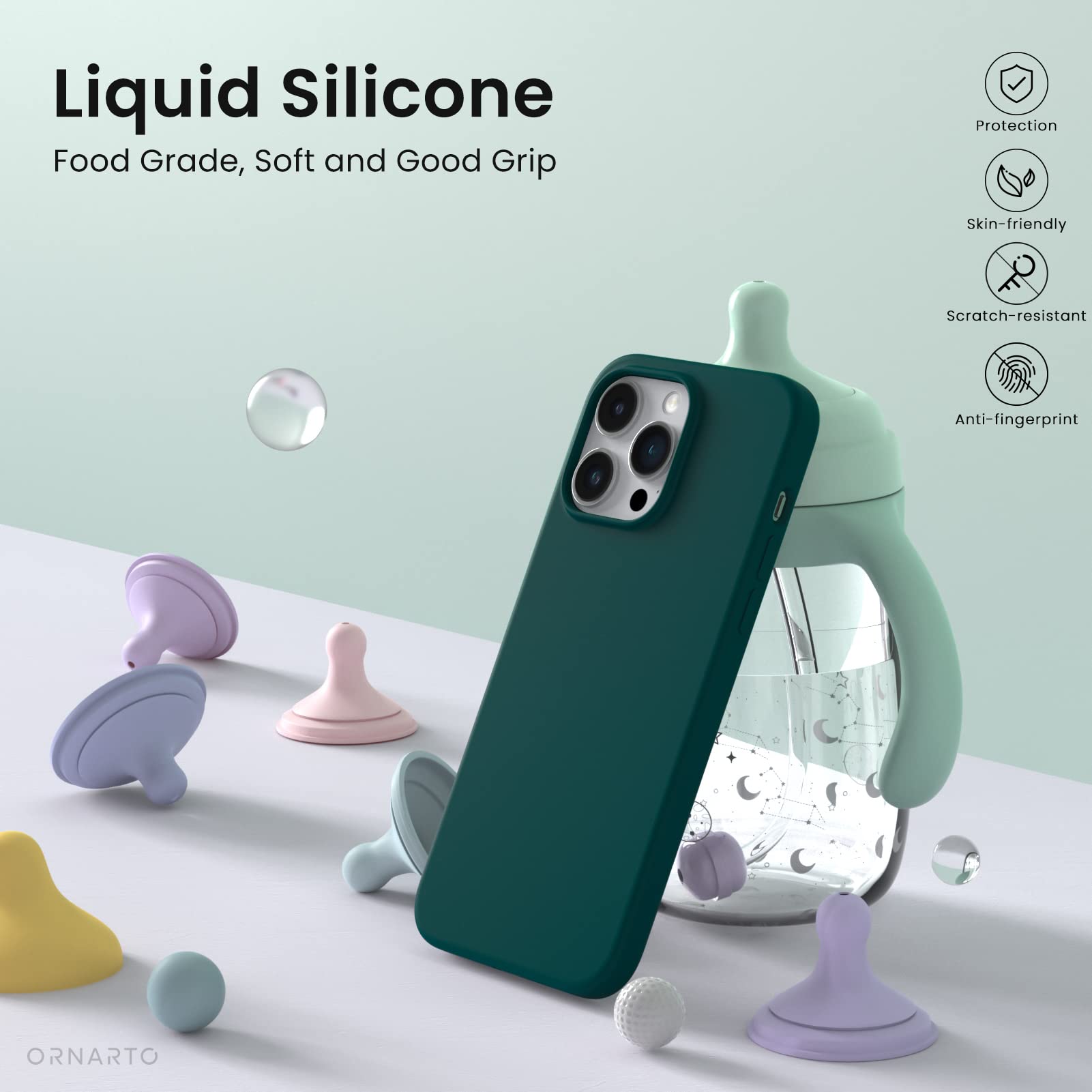 Liquid Silicone, Food Grade, Soft and Good Grip, Protection, Skin-friendly, Scratch-resistant, Anti-fingerprint, E ORNARTO