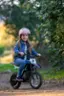 The text on the image reads "bem Raz MOCA 2 2 Razor." This text is likely a description or a name for the motorcycle the young girl is riding.