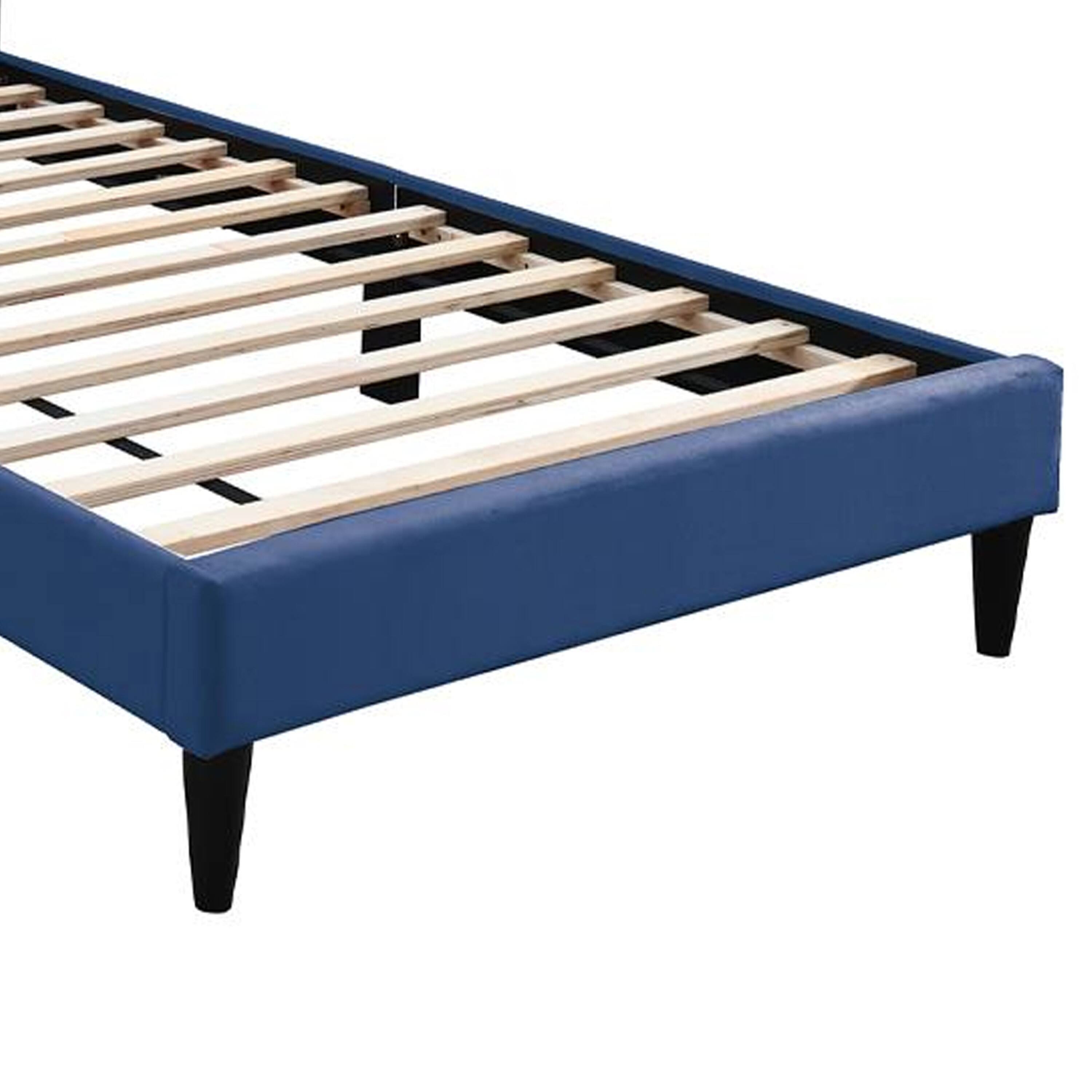 Alt View 3. Manhattan Lane - Lilian Full Bed, Tufted Navy Blue Velvet Upholstery, Chevron Stitch - Navy Blue, Black.
