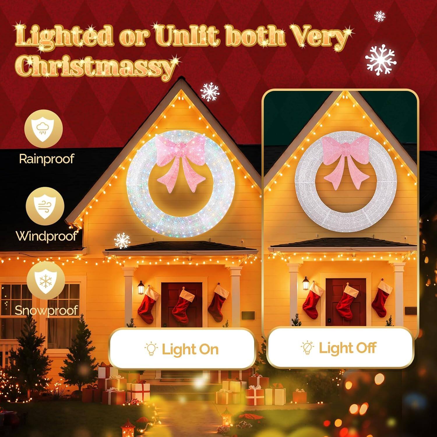 Lighted or Unlit both Very Christmassy

- Rainproof
- Windproof
- Snowproof

Light On
Light Off