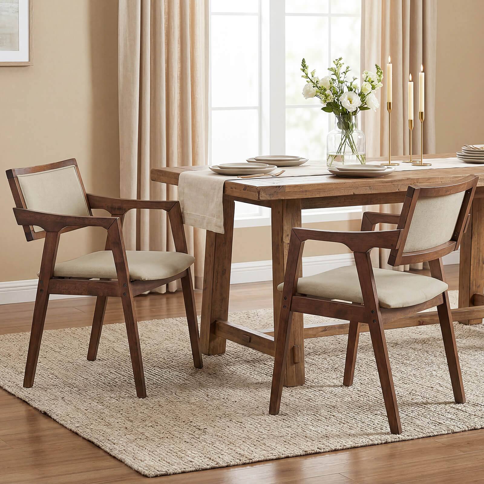 Alt View 3. Costway - Costway Rubber Wood Dining Chairs Set of 4 with Arms,Curved Seat & Back for Room - Dark Beige,Rustic Brown.
