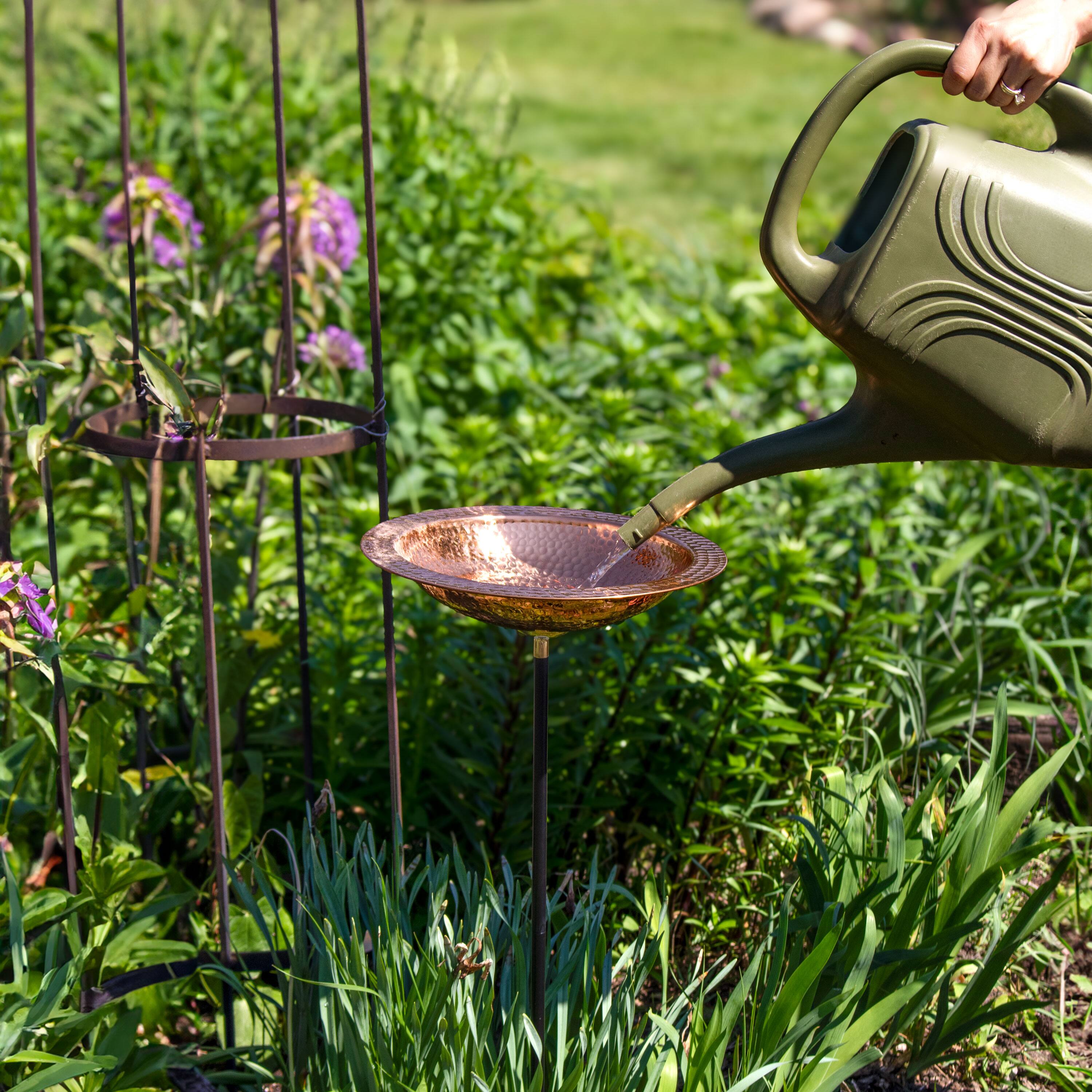 Alt View 4. Sunnydaze - Hand-Hammered Standing Bird Bath or Bird Feeder with Stake - Copper.