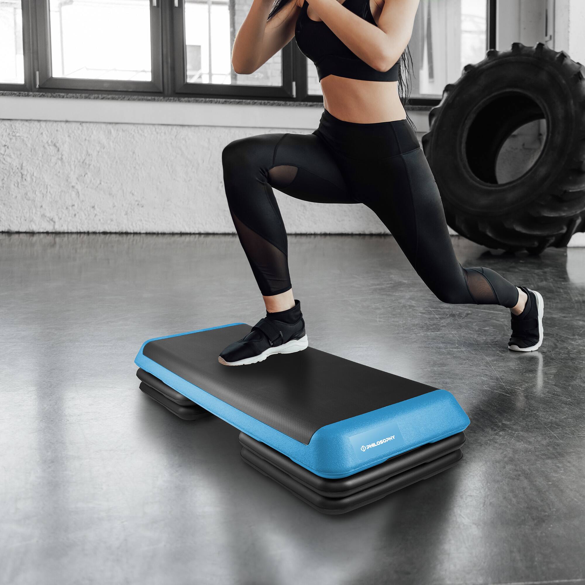 Alt View 4. Philosophy Gym - Aerobic Exercise Adjustable Step Platform Health Club Size w/ 4 Risers - Blue.