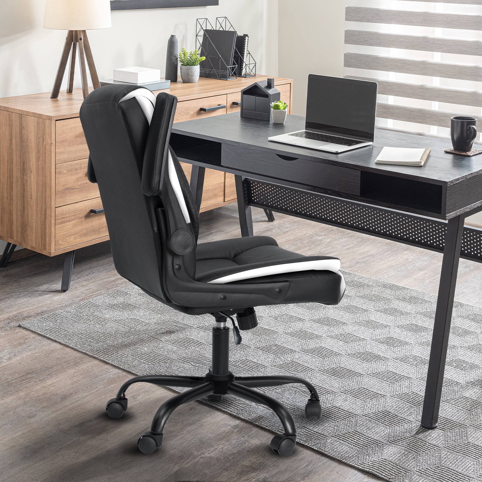 Alt View 1. Neo Chair - Desk Office Gaming Chair Ergonomic Executive Mid-Back Leather Padded Flip-Up Armrests Cushion Wheels Home Office - 1. Black.