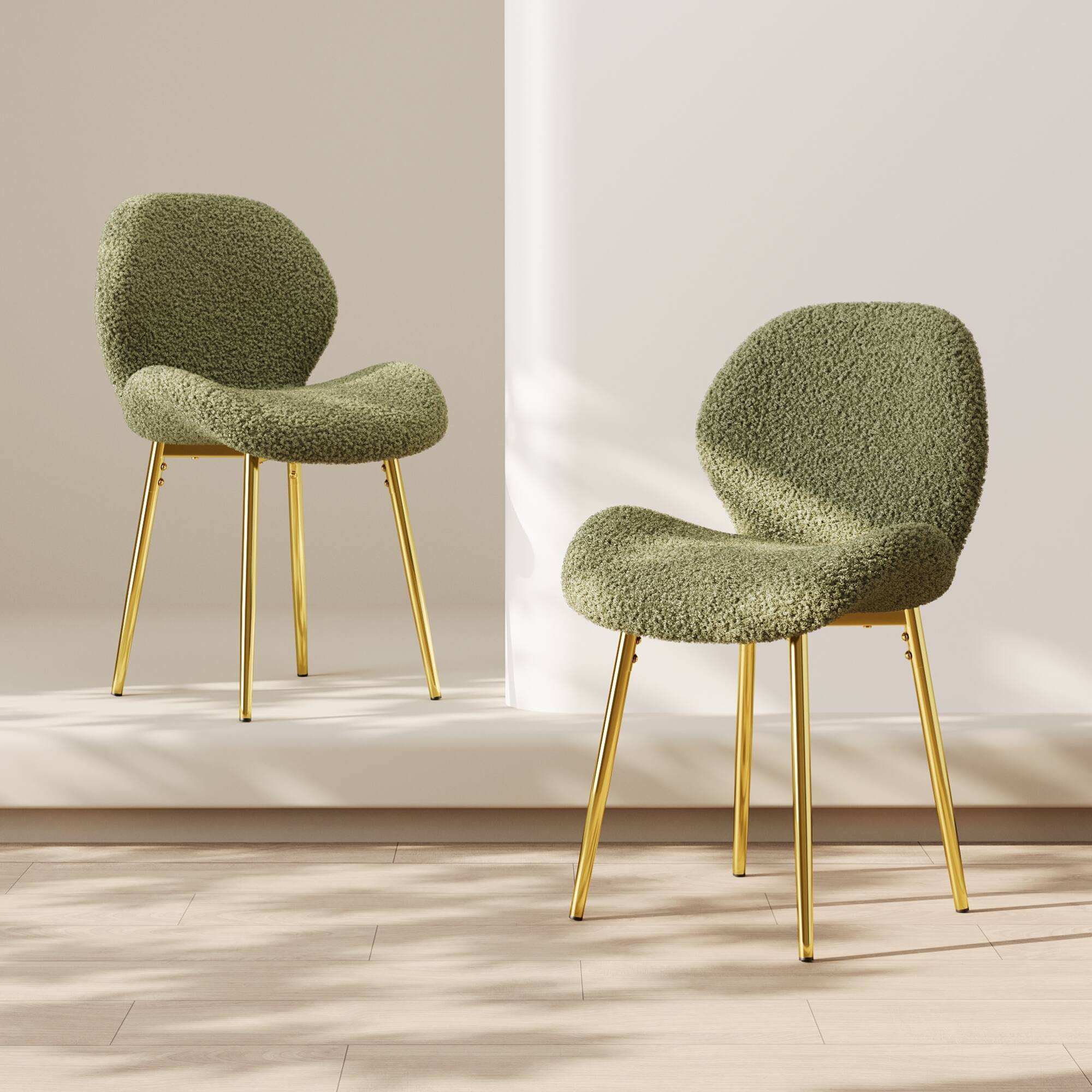 Back. GOODSILO - Set of 2 Modern Velvet Dining Chairs with Sturdy Metal Legs and Ergonomic Backrest - Green.