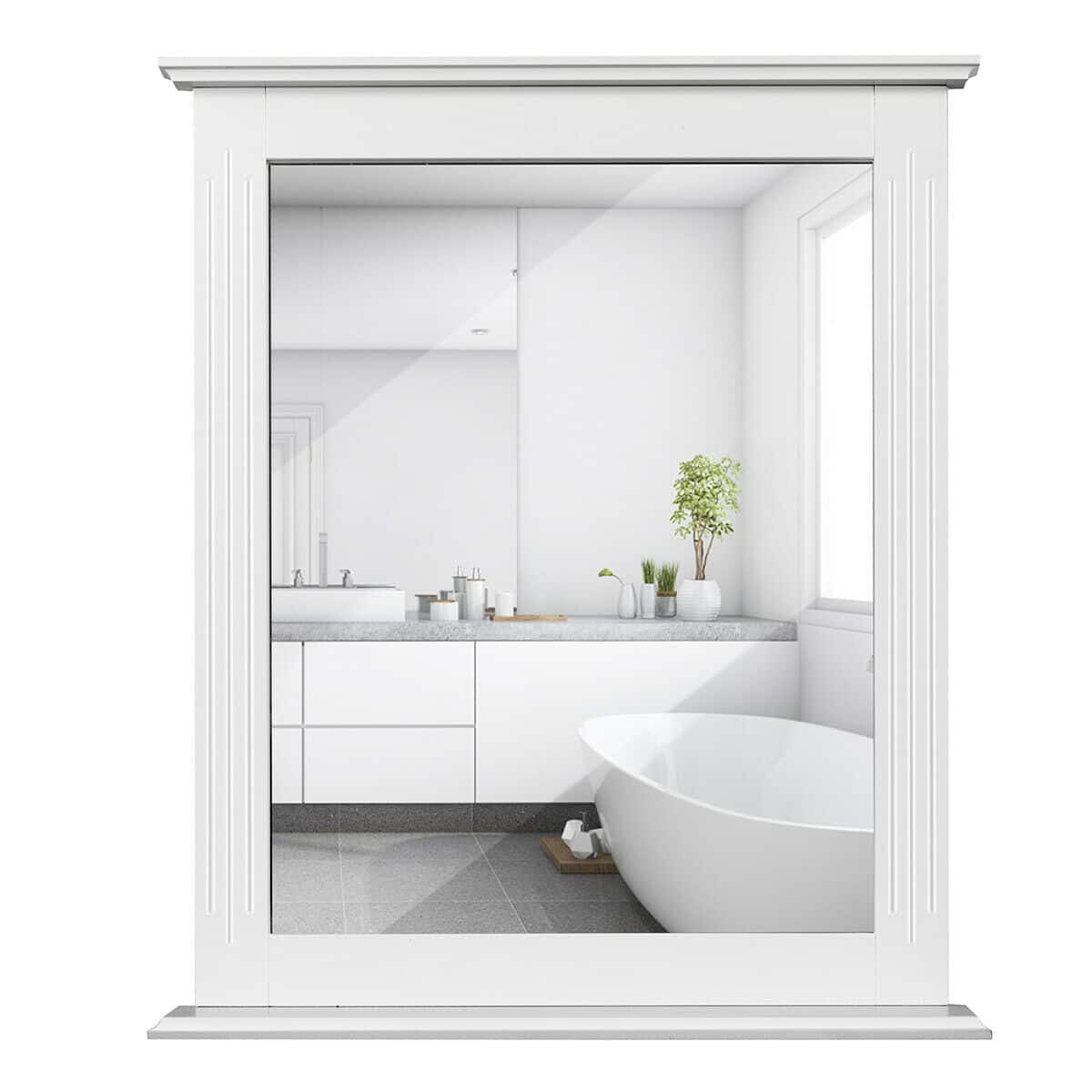 Gymax - Bathroom Wall Mirror W/Shelf Square Vanity Makeup Mirror Multipurpose Usage - White