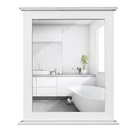 Gymax - Bathroom Wall Mirror W/Shelf Square Vanity Makeup Mirror Multipurpose Usage - White