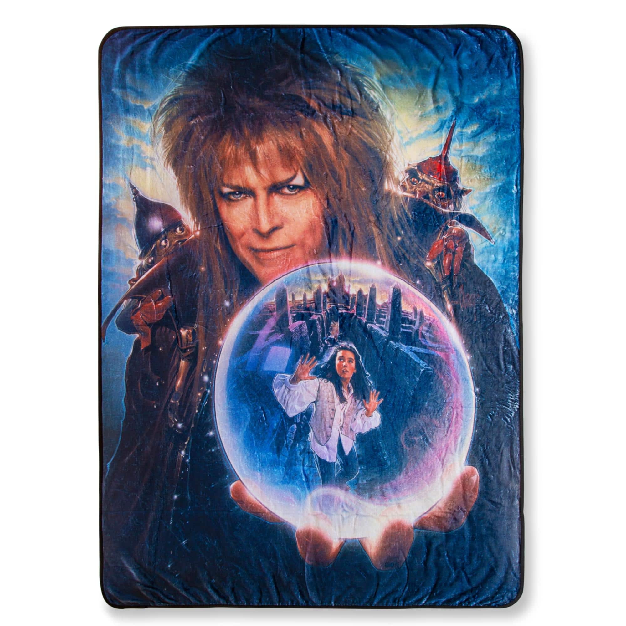 Front. Surreal Entertainment - Labyrinth Movie Poster Fleece Throw Blanket | 45 x 60 Inches - Blue/White.