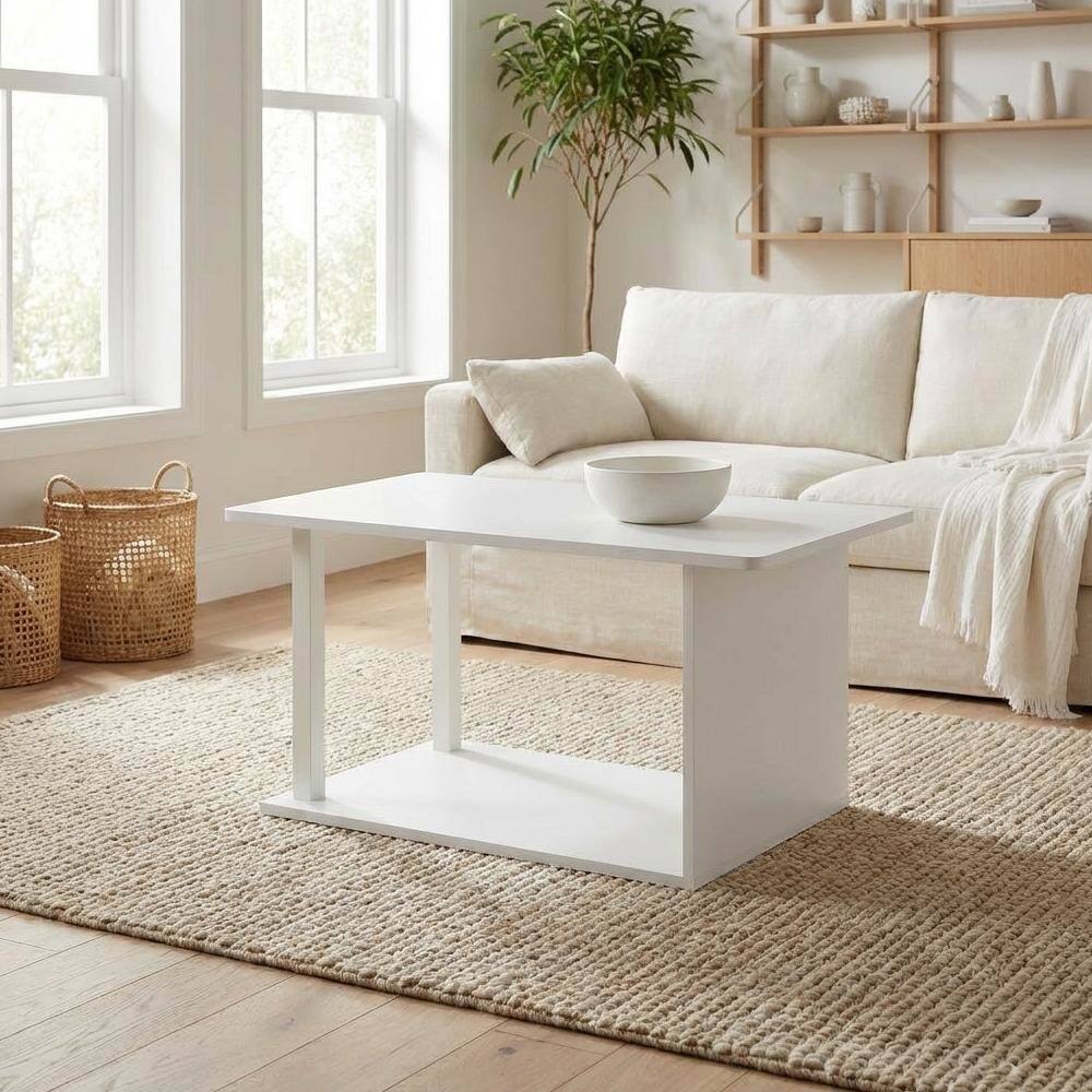 Left. FurniFact - White Coffee Table with Modern Minimalist Design and Durable Construction - White, White.