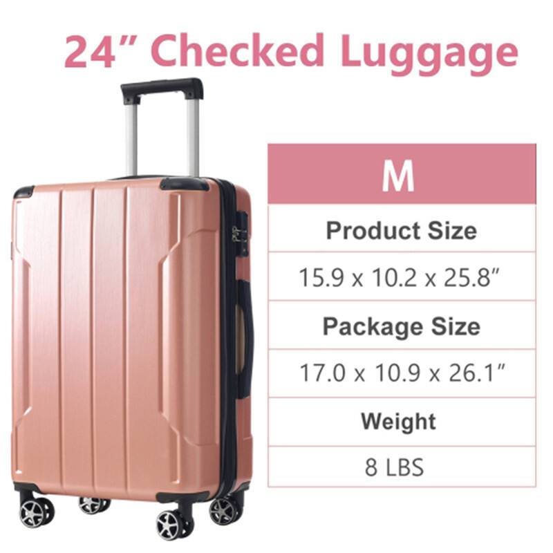 24" Checked Luggage  
M  
Product Size: 15.9 x 10.2 x 25.8"  
Package Size: 17.0 x 10.9 x 26.1"  
Weight: 8 LBS