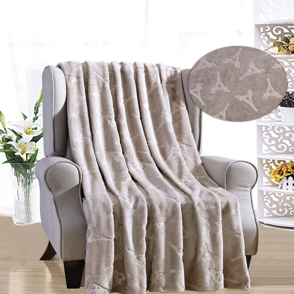 Alt View 1. Noble House - Eiffel Tower Premium Microplush Super Soft Embossed Pattern All Season 50" x 60" Throw Blanket, Taupe - Taupe.