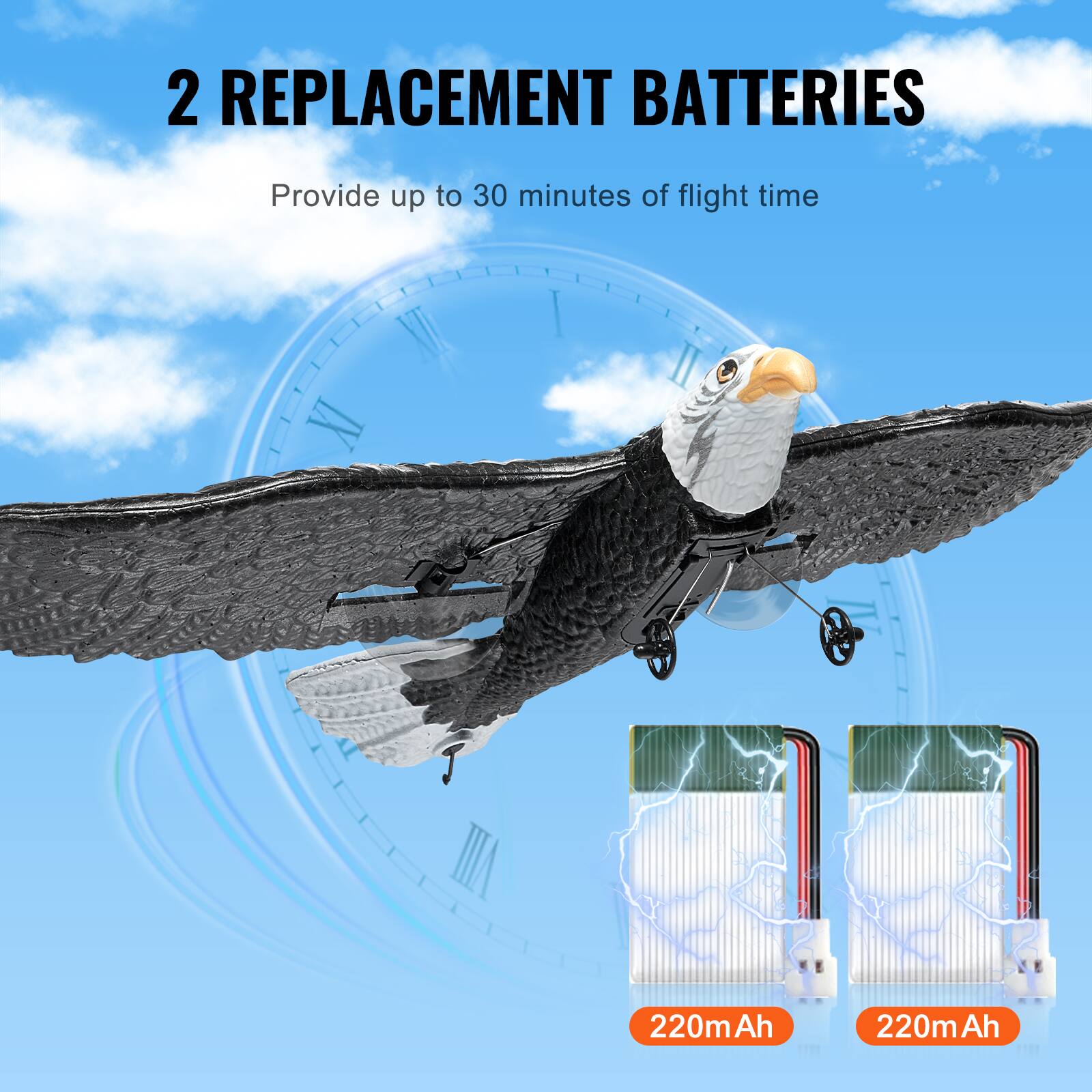 2 REPLACEMENT BATTERIES  
Provide up to 30 minutes of flight time  

220mAh  
220mAh