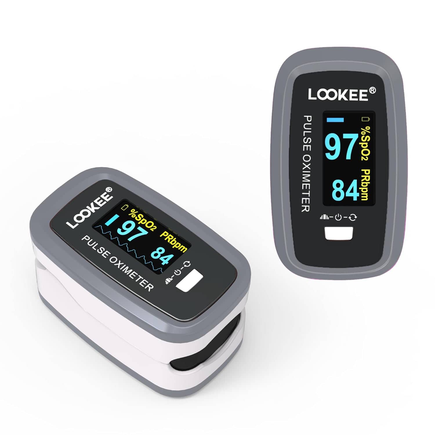 LOOKEE - LOOKEE® Premium Fingertip Pulse Oximeter Finger Monitor | Oxygen Finger Monitor with Auto Rotate OLED Display - Gray