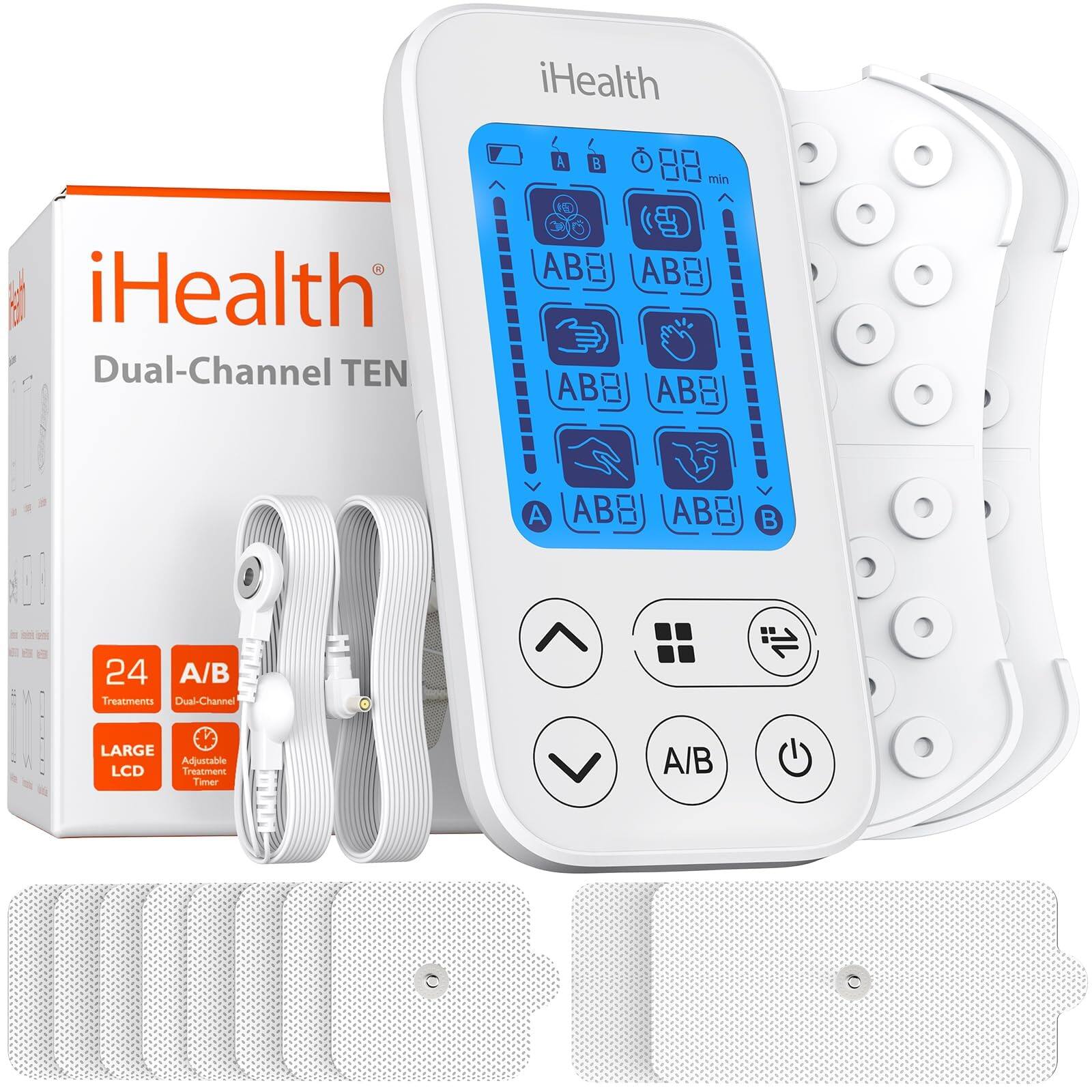 iHealth, Dual-Channel TEN, 24 A/B Treatments, Dual-Channel, Adjustable LCD Treatment Timer, A/B
