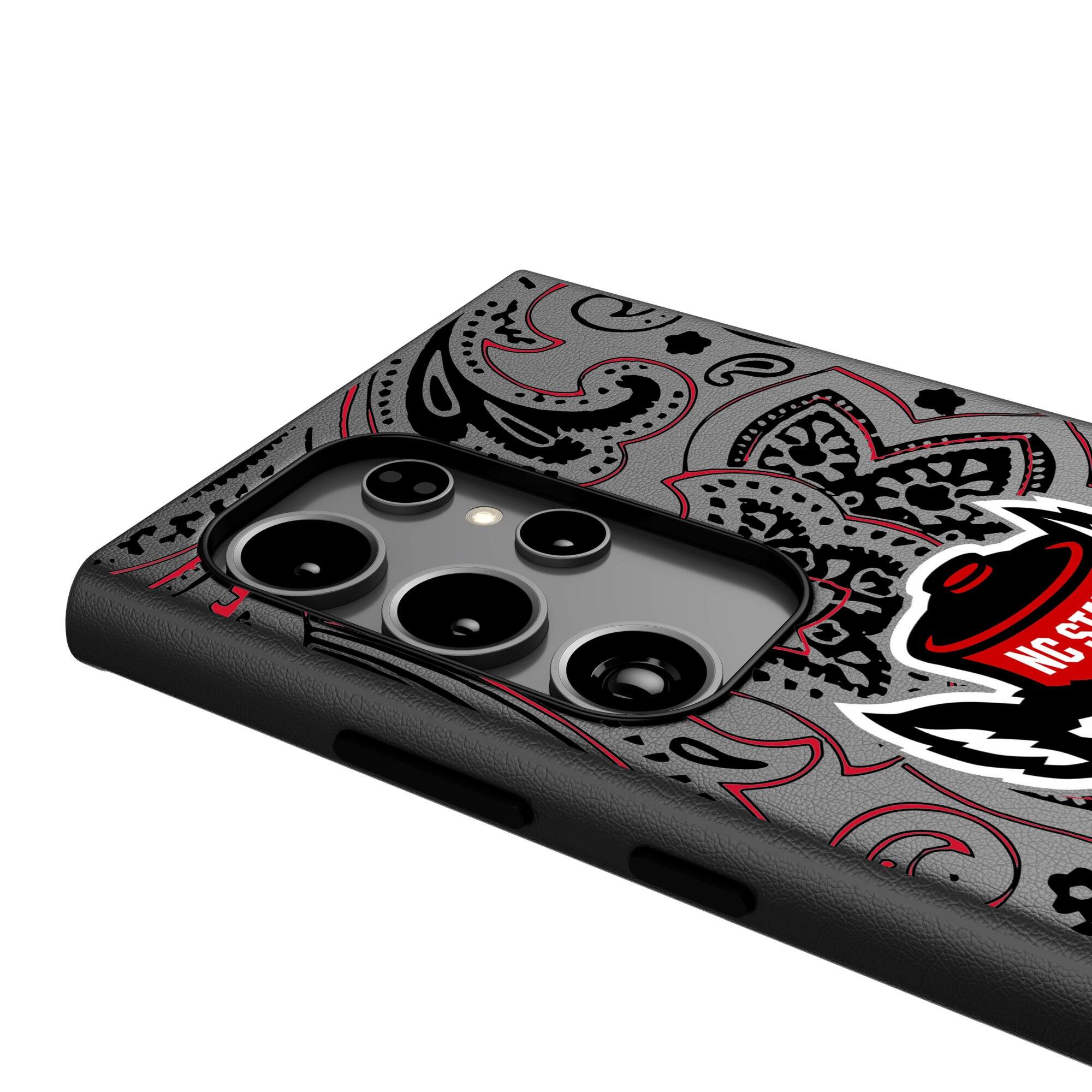 Alt View 3. Keyscaper - NC State Wolfpack Paisley Galaxy Magnetic Bump Case - S25 Ultra - Black.