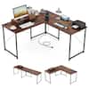 Front. Gymax - Gymax L-Shaped Reversible Computer Desk 2-Person Long Table w/Monitor Stand Rustic Brown - Rustic Brown.