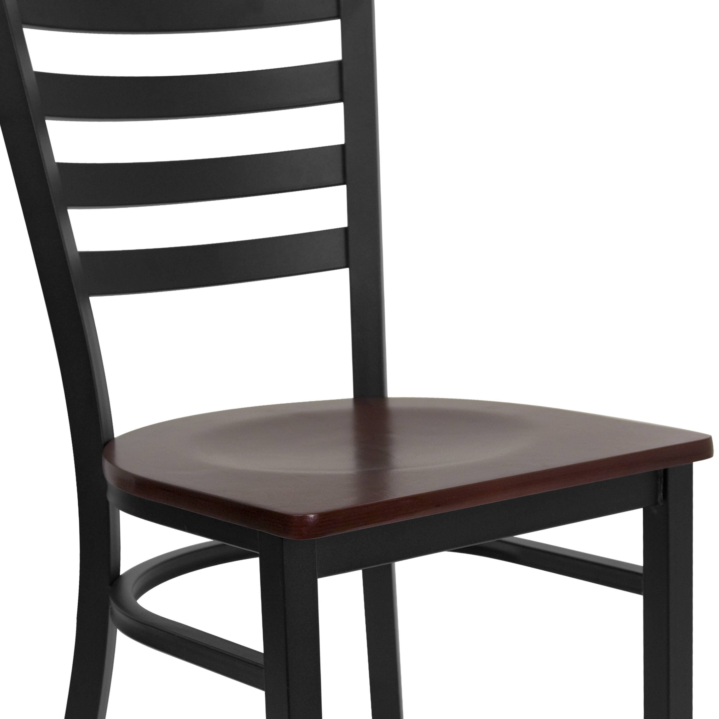 Alt View 9. Emma + Oliver - Ladder Back Metal Restaurant Dining Chair - Mahogany Wood Seat/Black Metal Frame.