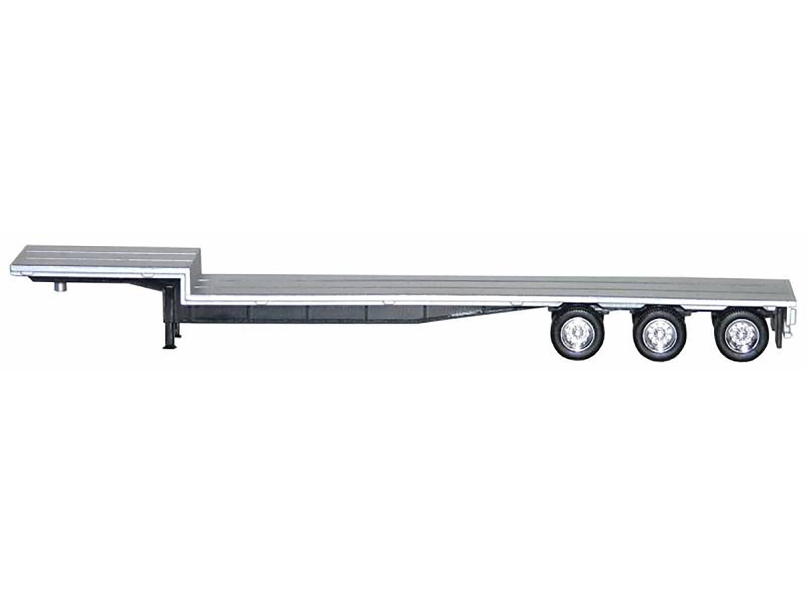 Angle. Promotex - 48ft 3-Axle Drop Deck Trailer with Chrome Wheels and Silver Top 1/87 (HO) Plastic Model by Promotex - Chrome and Silver.